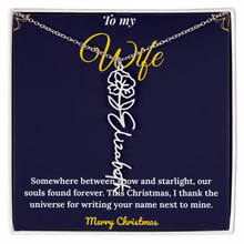 Custom Vertical Name Necklace – Personalized Drop Pendant in Polished Stainless Steel or 18K Yellow Gold | Christmas Gift for Her | Flower Name Necklace