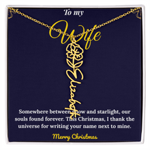 Custom Vertical Name Necklace – Personalized Drop Pendant in Polished Stainless Steel or 18K Yellow Gold | Christmas Gift for Her | Flower Name Necklace