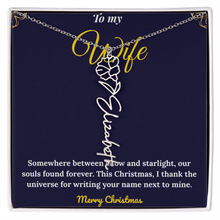 Custom Vertical Name Necklace – Personalized Drop Pendant in Polished Stainless Steel or 18K Yellow Gold | Christmas Gift for Her | Flower Name Necklace