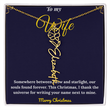 Custom Vertical Name Necklace – Personalized Drop Pendant in Polished Stainless Steel or 18K Yellow Gold | Christmas Gift for Her | Flower Name Necklace