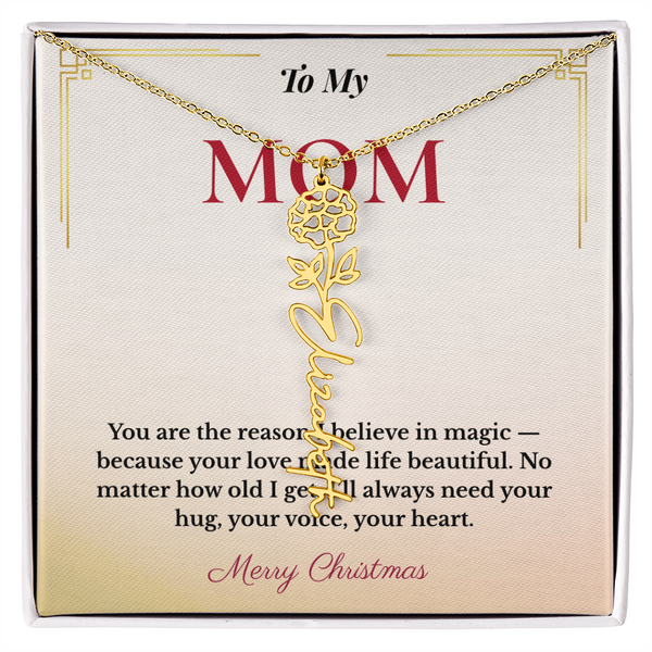 Personalized Christmas Gift for Mom | Custom Floral Jewelry That Celebrates Her Beauty & Love | Unique Keepsake from Daughter or Son