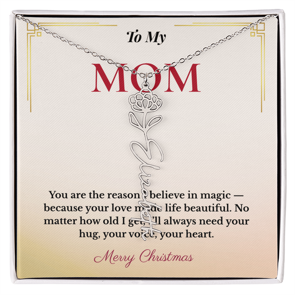 Personalized Christmas Gift for Mom | Custom Floral Jewelry That Celebrates Her Beauty & Love | Unique Keepsake from Daughter or Son