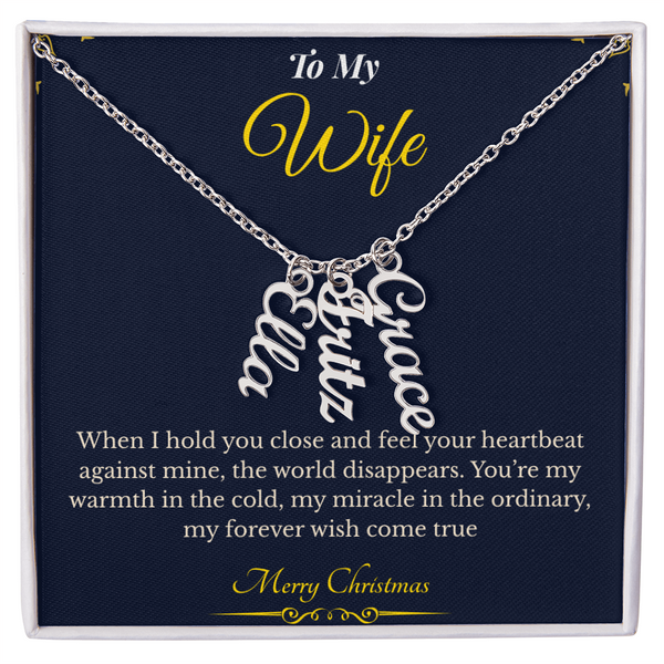 Multi Vertical Name Necklace – Custom Christmas Gift for Wife | Personalized Jewelry That Keeps Loved Ones Close | Elegant Multi-Name Design She'll Treasure