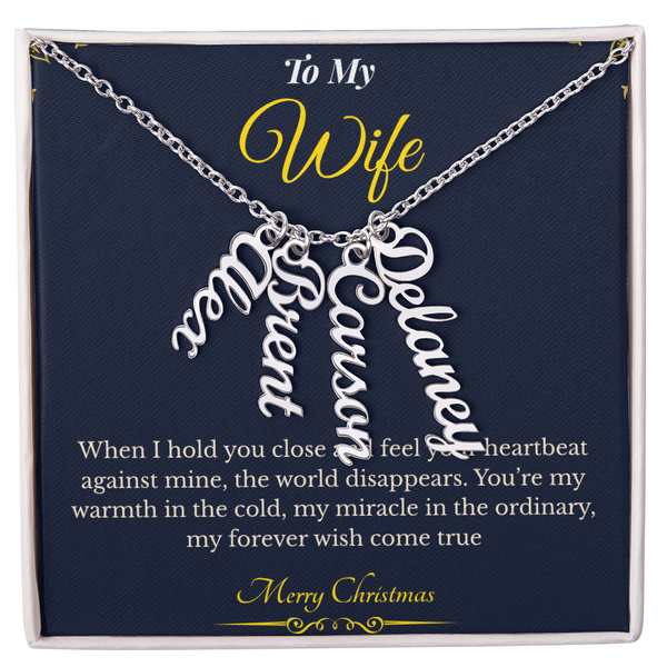 Multi Vertical Name Necklace – Custom Christmas Gift for Wife | Personalized Jewelry That Keeps Loved Ones Close | Elegant Multi-Name Design She'll Treasure