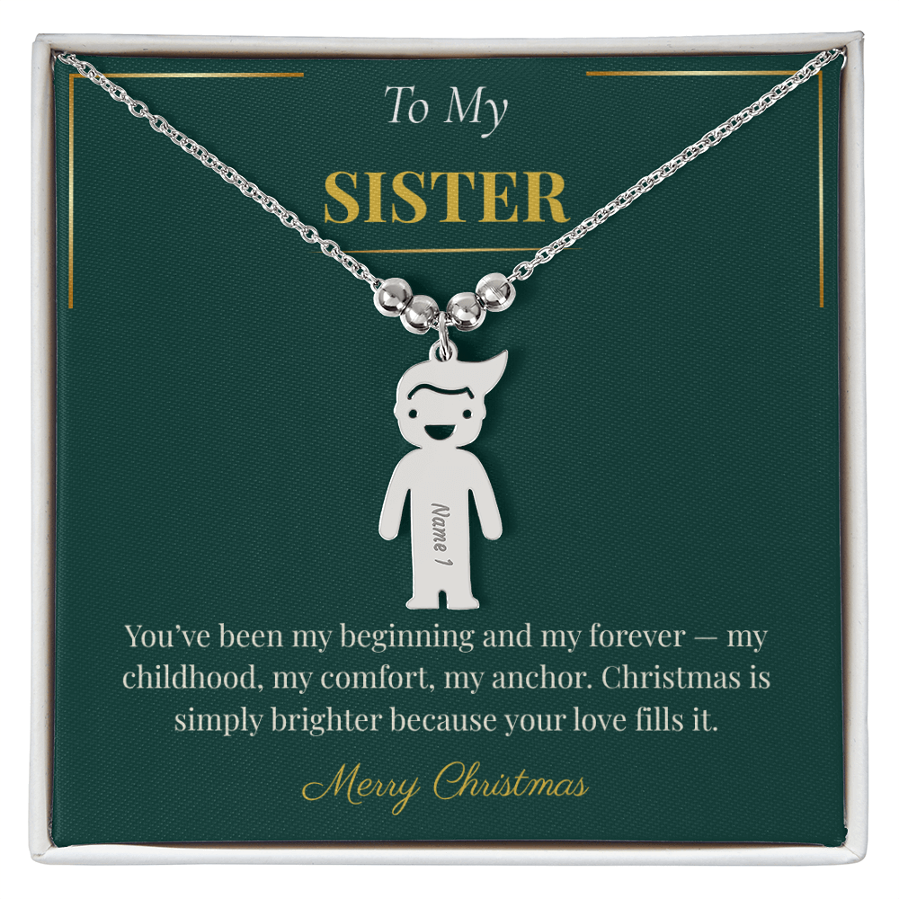 Engraved Kid Charm Necklace – Sentimental Christmas Gift for Sister | Custom Family Jewelry Gift
