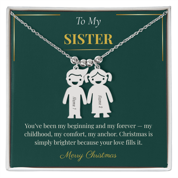 Engraved Kid Charm Necklace – Sentimental Christmas Gift for Sister | Custom Family Jewelry Gift