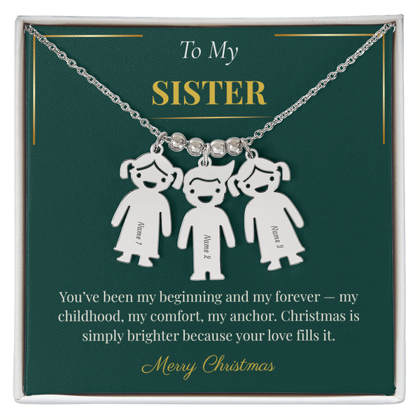 Engraved Kid Charm Necklace – Sentimental Christmas Gift for Sister | Custom Family Jewelry Gift