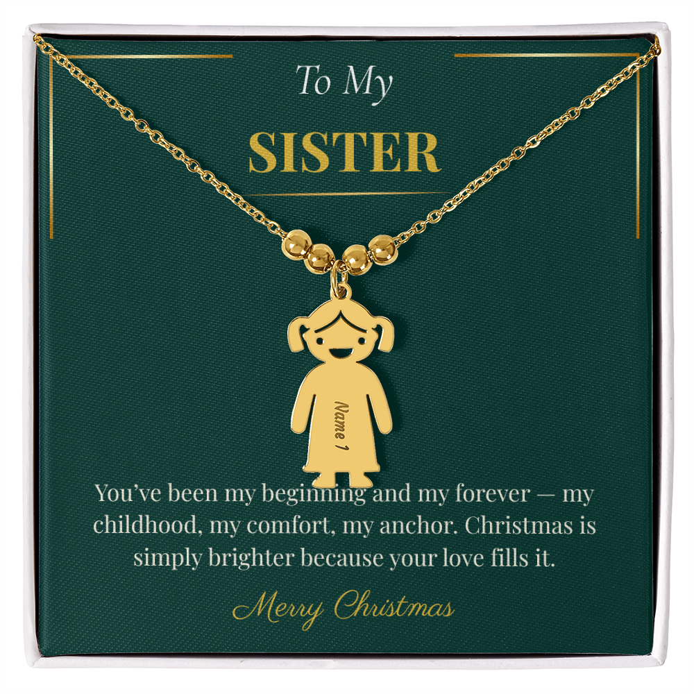 Engraved Kid Charm Necklace – Sentimental Christmas Gift for Sister | Custom Family Jewelry Gift