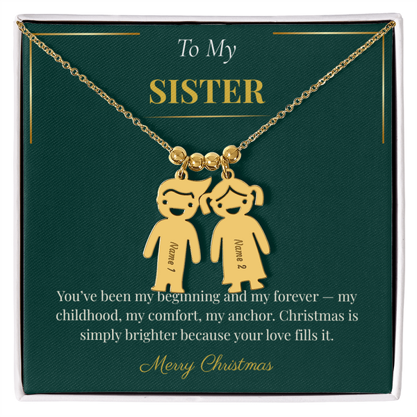 Engraved Kid Charm Necklace – Sentimental Christmas Gift for Sister | Custom Family Jewelry Gift