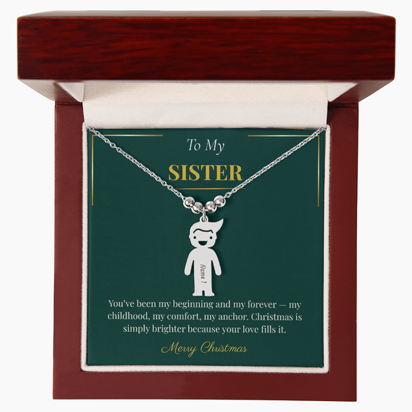 Engraved Kid Charm Necklace – Sentimental Christmas Gift for Sister | Custom Family Jewelry Gift