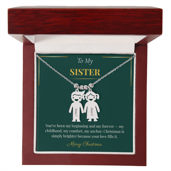Engraved Kid Charm Necklace – Sentimental Christmas Gift for Sister | Custom Family Jewelry Gift