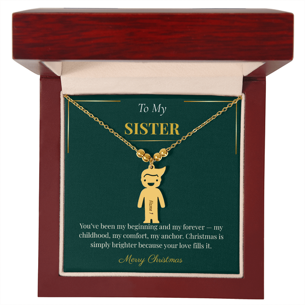 Engraved Kid Charm Necklace – Sentimental Christmas Gift for Sister | Custom Family Jewelry Gift