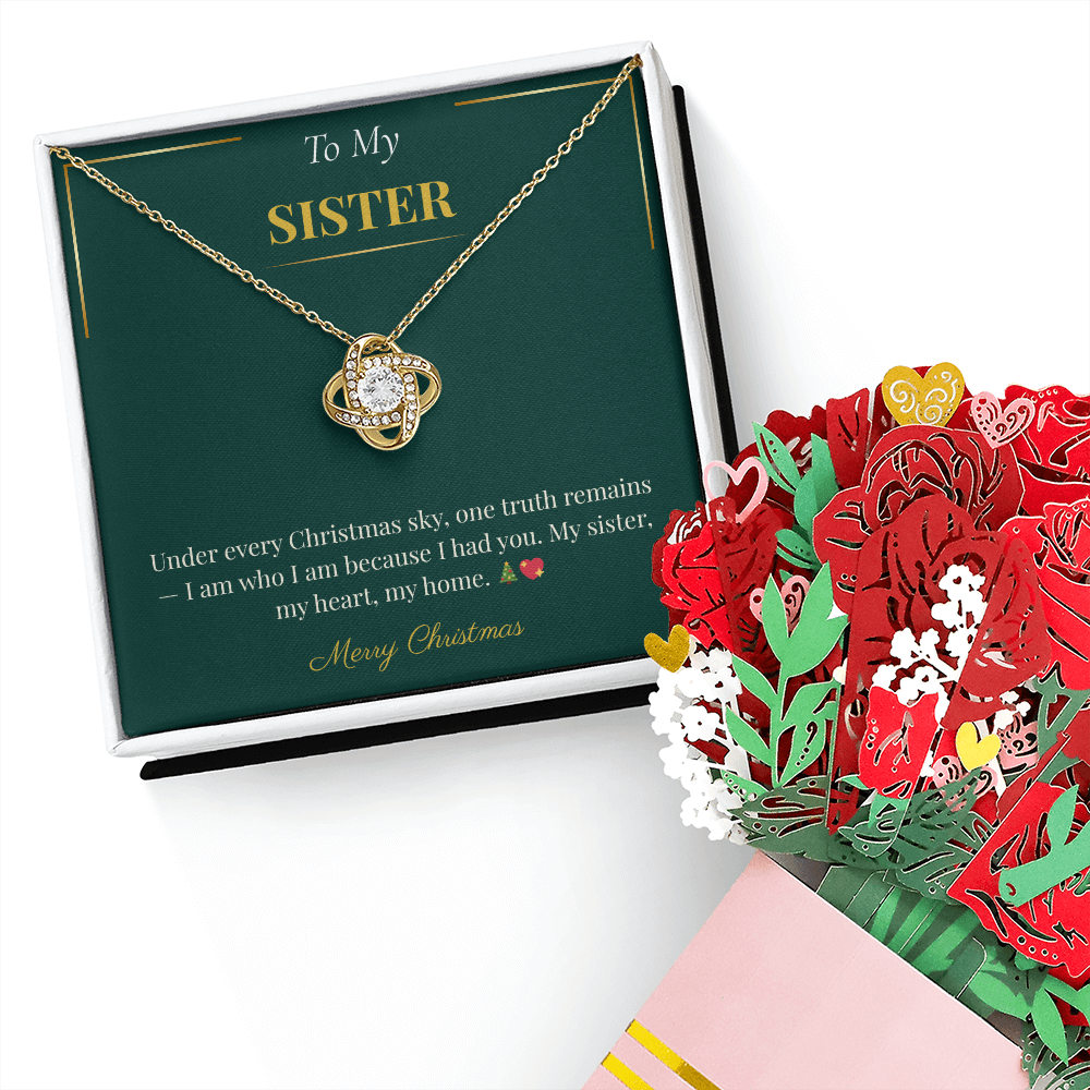Love Knot Necklace With Rotating Rose Gift Box – Sentimental Christmas Gift for Sister | Luxurious Holiday Jewelry Set