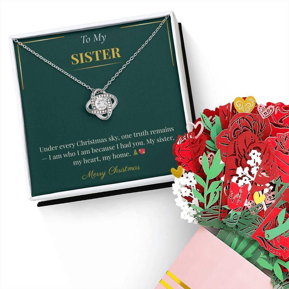 Love Knot Necklace With Rotating Rose Gift Box – Sentimental Christmas Gift for Sister | Luxurious Holiday Jewelry Set