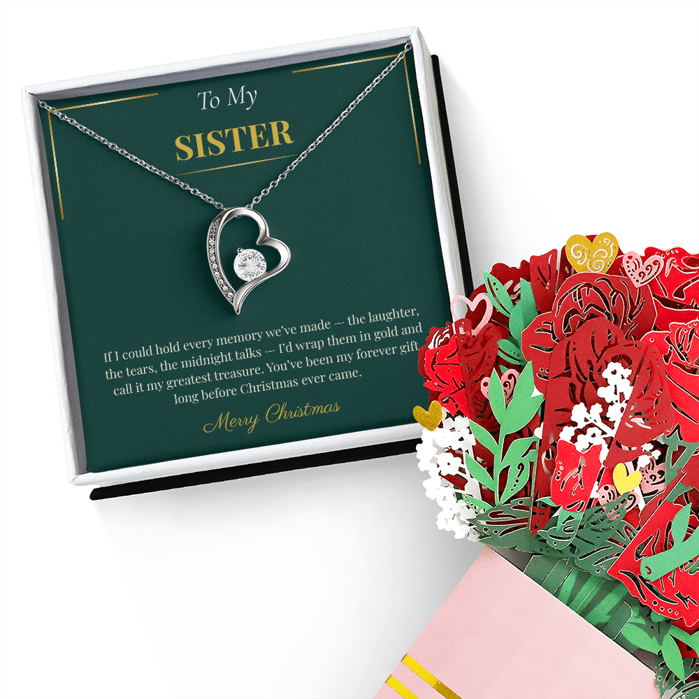 Forever Love Necklace with Rotating Rose Gift Box – Romantic Christmas Gift for Sister | Unique Holiday Jewelry Box Set