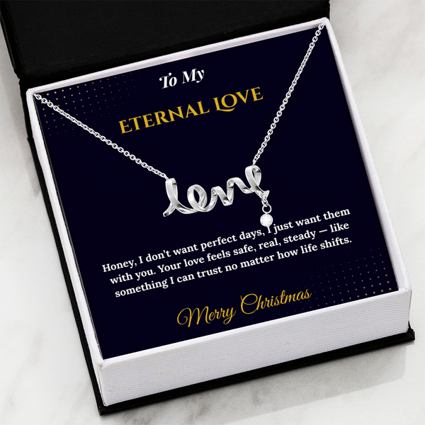 Scripted Love Necklace – Romantic Christmas Gift for Wife | Elegant Jewelry That Spells Out Love Beautifully | Timeless Holiday Keepsake She'll Adore