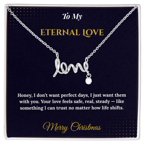 Scripted Love Necklace – Romantic Christmas Gift for Wife | Elegant Jewelry That Spells Out Love Beautifully | Timeless Holiday Keepsake She'll Adore