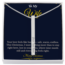 Engraved 4-Sided Stick Necklace with Message Card – Heartfelt Christmas Gift for Wife | Personalized Jewelry with Loving Words | Elegant Custom Keepsake