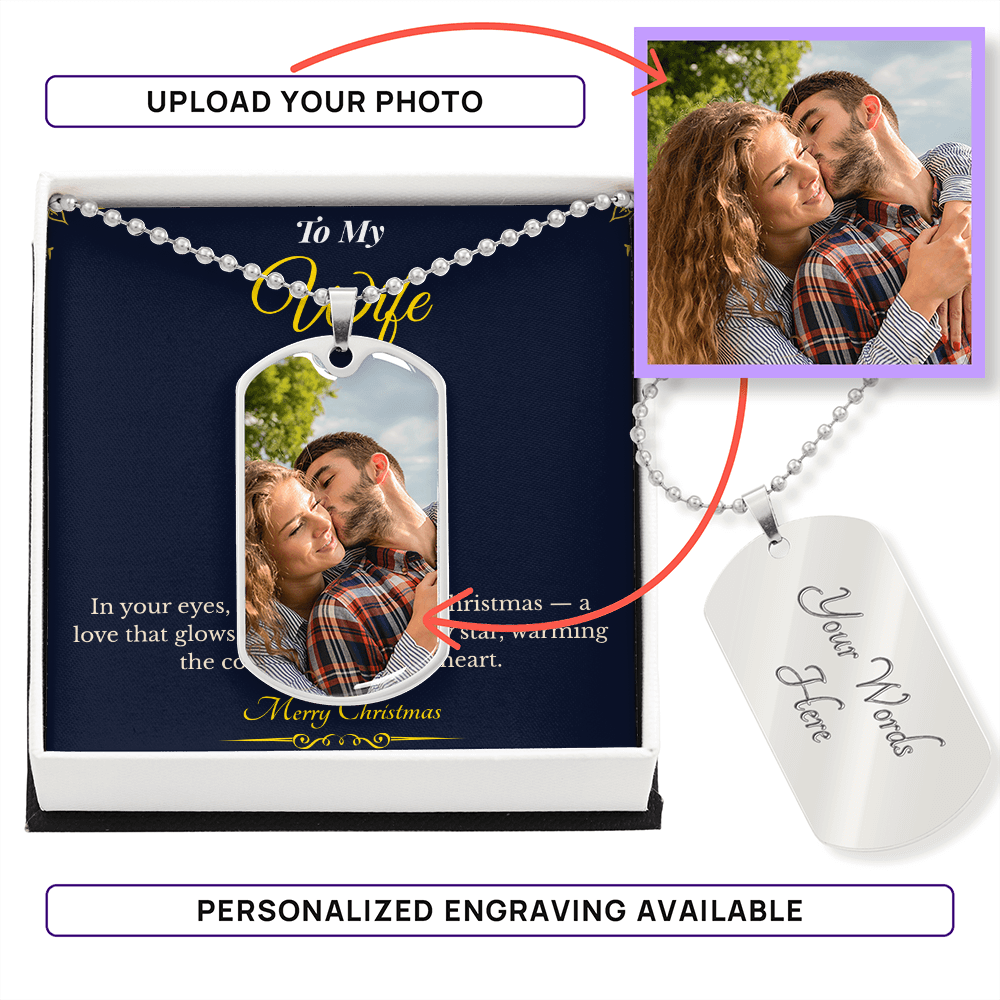 Custom Dog Tag Necklace with Engraving – Personalized Christmas Gift for Wife | Upload Photo or Message | Meaningful Jewelry That Captures Love